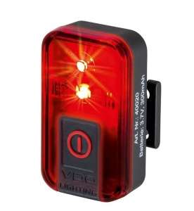 Фонарь задний VDO, 1д., 1 функц. USB красный вертик. дальн.400м. прорезин. 
