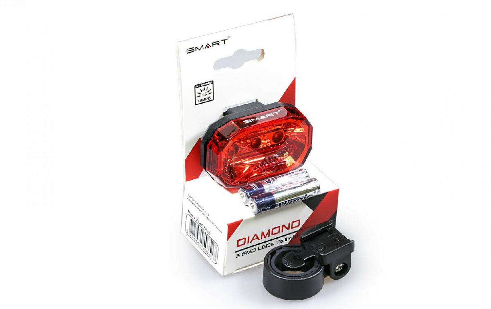Фонарь задний SMART DIAMOND, 3 SMD диода, 15 lumens, 3 режима, крепеж на подсед. штырь