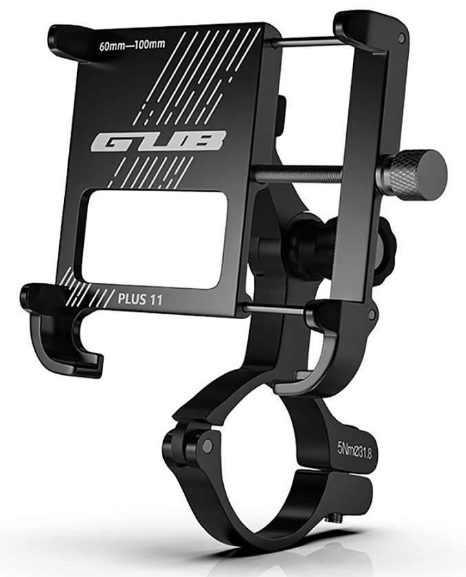 Держатель для смартфона, GUB PLUS11, алюм, на руль/вынос, вращен. на 360', регулировки 60-100мм,